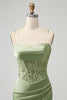 Load image into Gallery viewer, Glitter Sage Bodycon Sequin Corset Short Graduation Dress with Slit