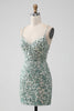 Load image into Gallery viewer, Grey Green Bodycon Lace-up Back Sequins Short Graduation Dress with Appliques