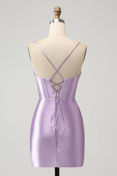 Lilac Bodycon Spaghetti Straps Corset Satin Short Homecoming Dress