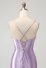 Load image into Gallery viewer, Lilac Bodycon Spaghetti Straps Corset Satin Short Graduation Dress