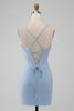 Load image into Gallery viewer, Light Blue Bodycon Corset Spaghetti Straps Short Graduation Dress
