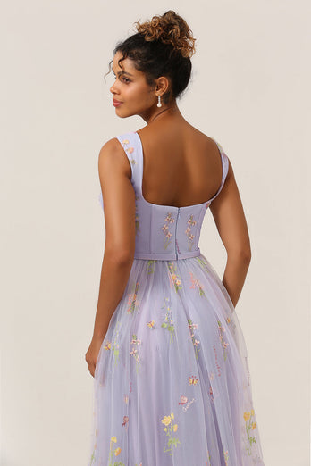 A Line Sweetheart Lavender Long Prom Dress with Embroidery