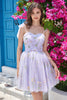 Load image into Gallery viewer, Grey Blue Short A-Line Graduation Dress With Embroidery