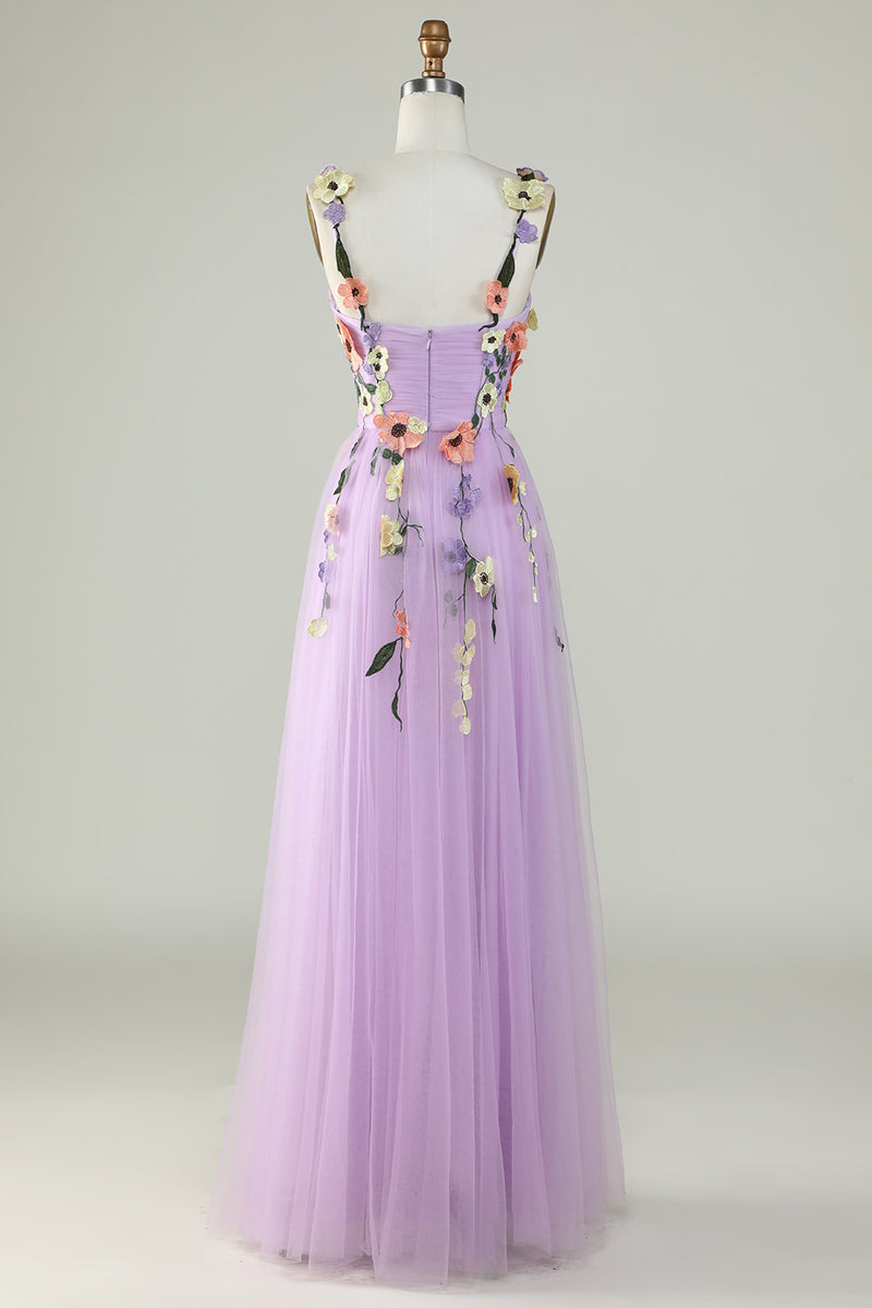 Load image into Gallery viewer, Lavender Spaghetti Straps Prom Dress With 3D Flowers