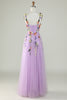 Load image into Gallery viewer, A Line Purple Spaghetti Straps Prom Dress With 3D Flowers