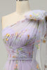 Load image into Gallery viewer, A-Line One Shoulder Purple Prom Dress With Embroidery
