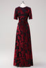 Load image into Gallery viewer, Burgundy A Line Burnout Velvet Long Prom Dress