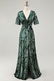 Burnout Velvet Dark Green Mother of Bride Dress