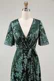 Burnout Velvet Dark Green Mother of Bride Dress