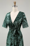 Burnout Velvet Dark Green Mother of Bride Dress
