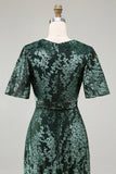 Burnout Velvet Dark Green Mother of Bride Dress