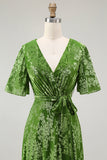 Burnout Velvet Dark Green Mother of Bride Dress