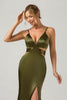 Load image into Gallery viewer, Olive Sheath Spaghetti Straps Cut Out Long Bridesmaid Dress with Slit