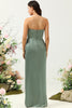Load image into Gallery viewer, Strapless Eucalyptus Long Bridesmaid Dress with Slit