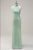 Load image into Gallery viewer, Halter Open Back Lemon Green Long Bridesmaid Dress