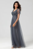 Green Beaded A-Line Tulle V-Neck Long Choir Dress