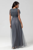Green Beaded A-Line Tulle V-Neck Long Choir Dress