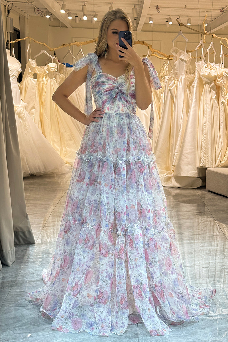 Load image into Gallery viewer, A-Line Tulle Flower Printed Prom Dress