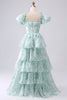 Load image into Gallery viewer, Organza Light Blue Corset Tiered Prom Dress