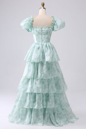 Organza Light Blue Corset Tiered Prom Dress