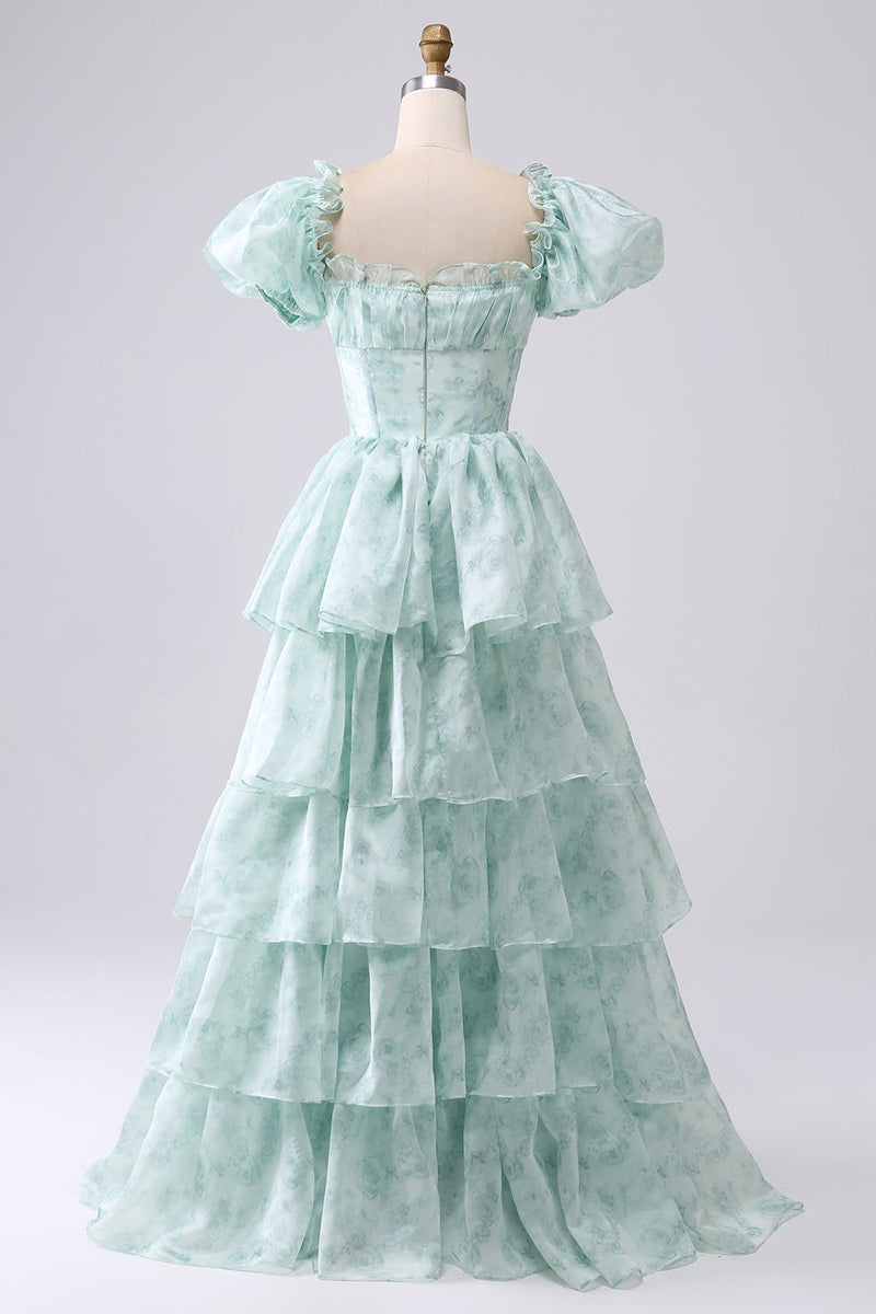 Load image into Gallery viewer, Organza Light Blue Corset Tiered Prom Dress