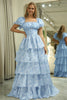 Load image into Gallery viewer, Organza Light Blue Corset Tiered Prom Dress