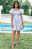 Load image into Gallery viewer, Sky Blue A Line Square Neck Print Floral Ruffle Short Graduation Dress with Puff Sleeves