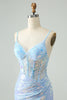 Load image into Gallery viewer, Glitter Light Blue Tight Spaghetti Straps Short Graduation Dress with Sequins