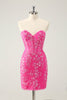 Load image into Gallery viewer, Sparkly Fuchsia Sweetheart Corset Graduation Dress with Appliques