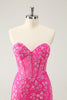 Load image into Gallery viewer, Sparkly Fuchsia Sweetheart Corset Graduation Dress with Appliques