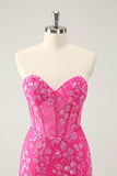Sparkly Fuchsia Sweetheart Corset Graduation Dress with Appliques