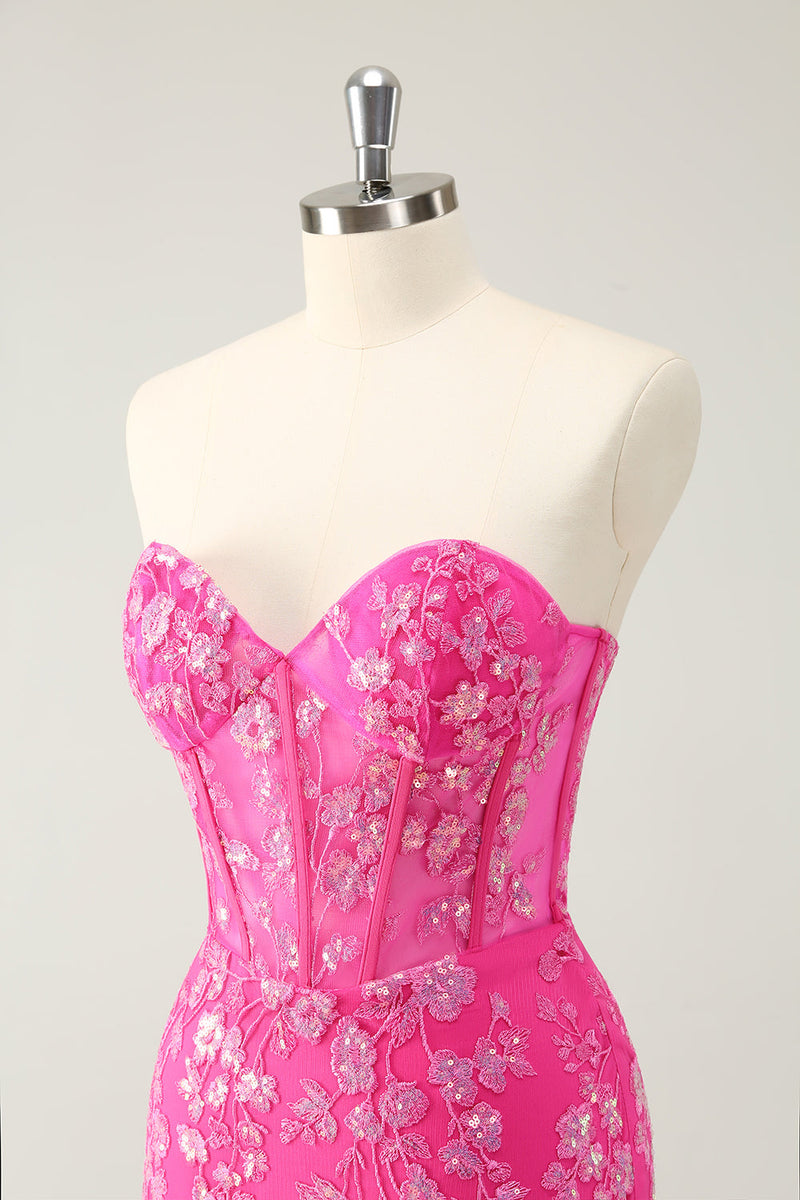 Load image into Gallery viewer, Sparkly Fuchsia Sweetheart Corset Graduation Dress with Appliques