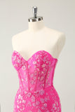 Sparkly Fuchsia Sweetheart Corset Graduation Dress with Appliques