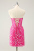 Load image into Gallery viewer, Sparkly Fuchsia Sweetheart Corset Graduation Dress with Appliques