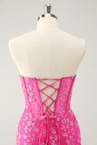 Sparkly Fuchsia Sweetheart Corset Graduation Dress with Appliques