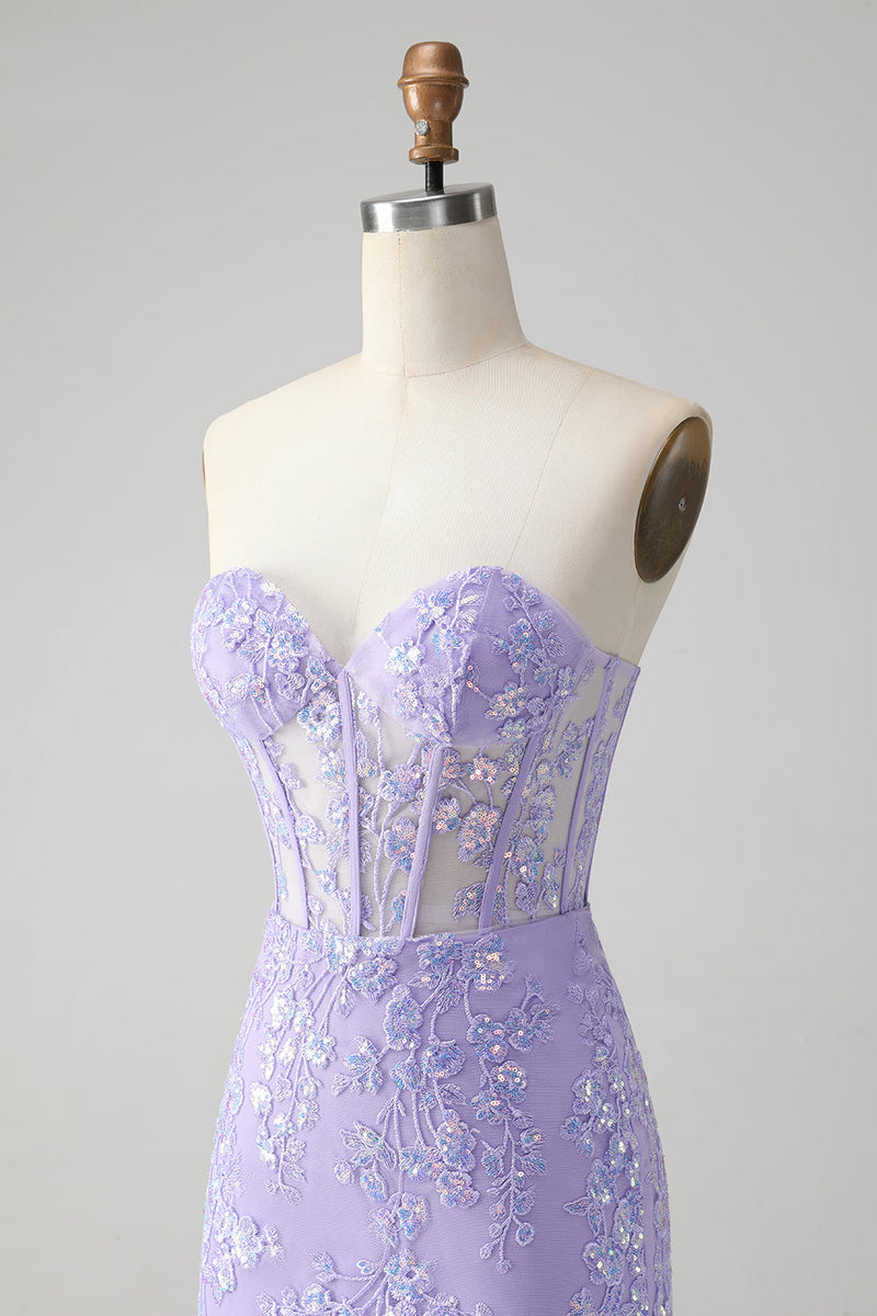 Load image into Gallery viewer, Lilac Corset Sequins Sweetheart Short Embroidery Graduation Dress with Lace-up Back