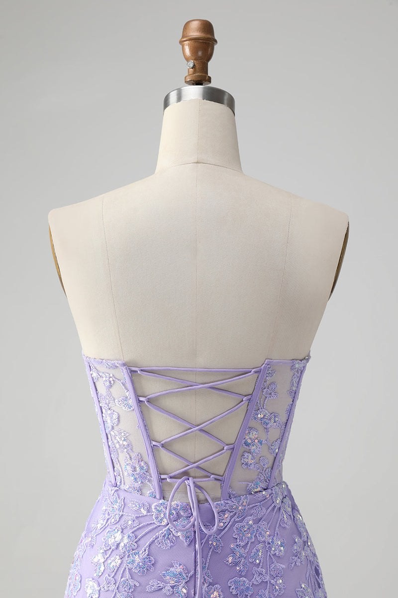 Load image into Gallery viewer, Lilac Corset Sequins Sweetheart Short Embroidery Graduation Dress with Lace-up Back