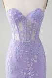 Lilac Corset Sequins Sweetheart Short Embroidery Graduation Dress with Lace-up Back