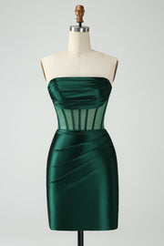 Dark Green Corset Strapless Bodycon Short Graduation Dress