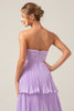 Load image into Gallery viewer, A-Line Sweetheart Tiered Chiffon Long Lilac Bridesmaid Dress with Pleated