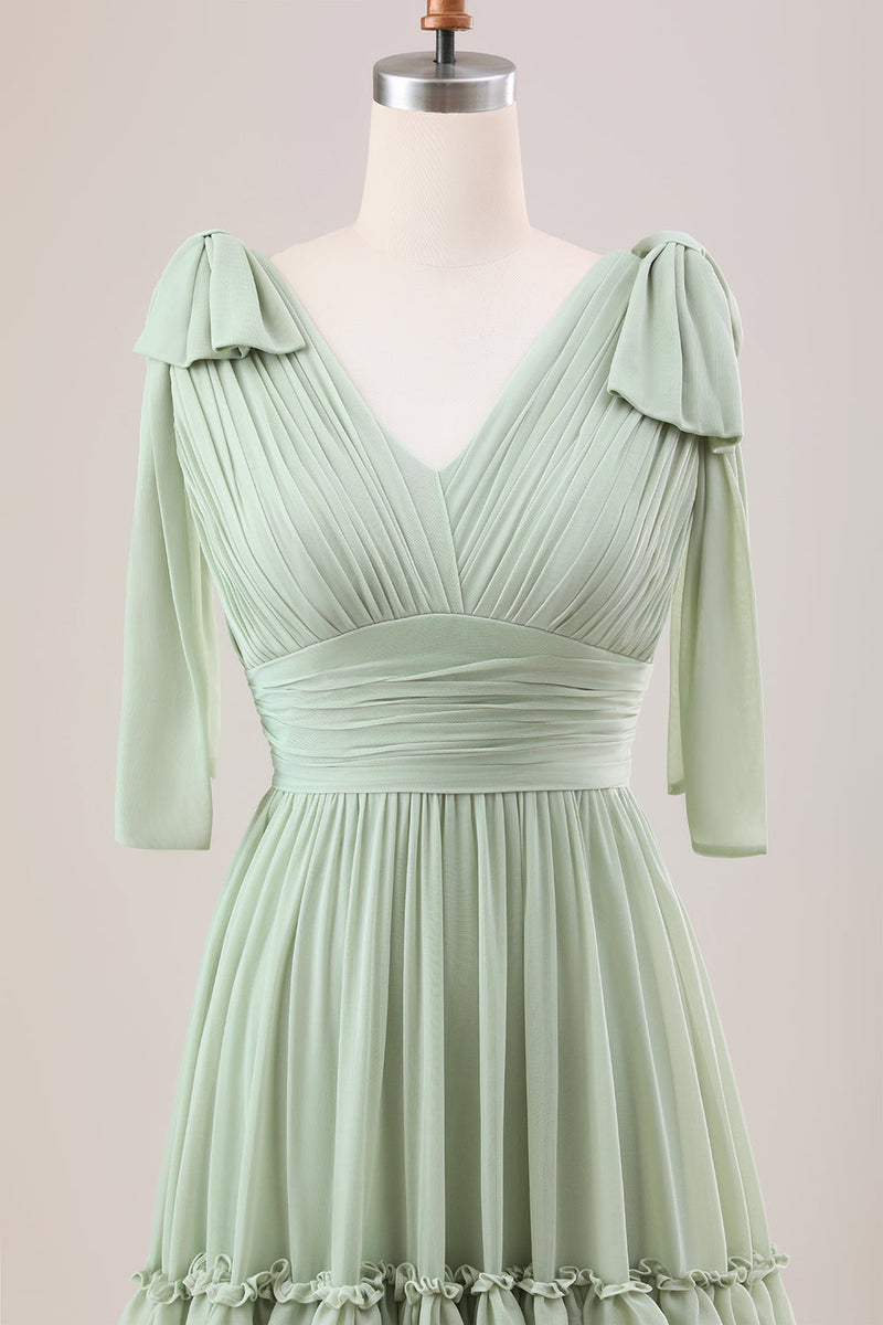 Load image into Gallery viewer, Dusty Sage A Line Chiffon Bridesmaid Dress with Ruffles