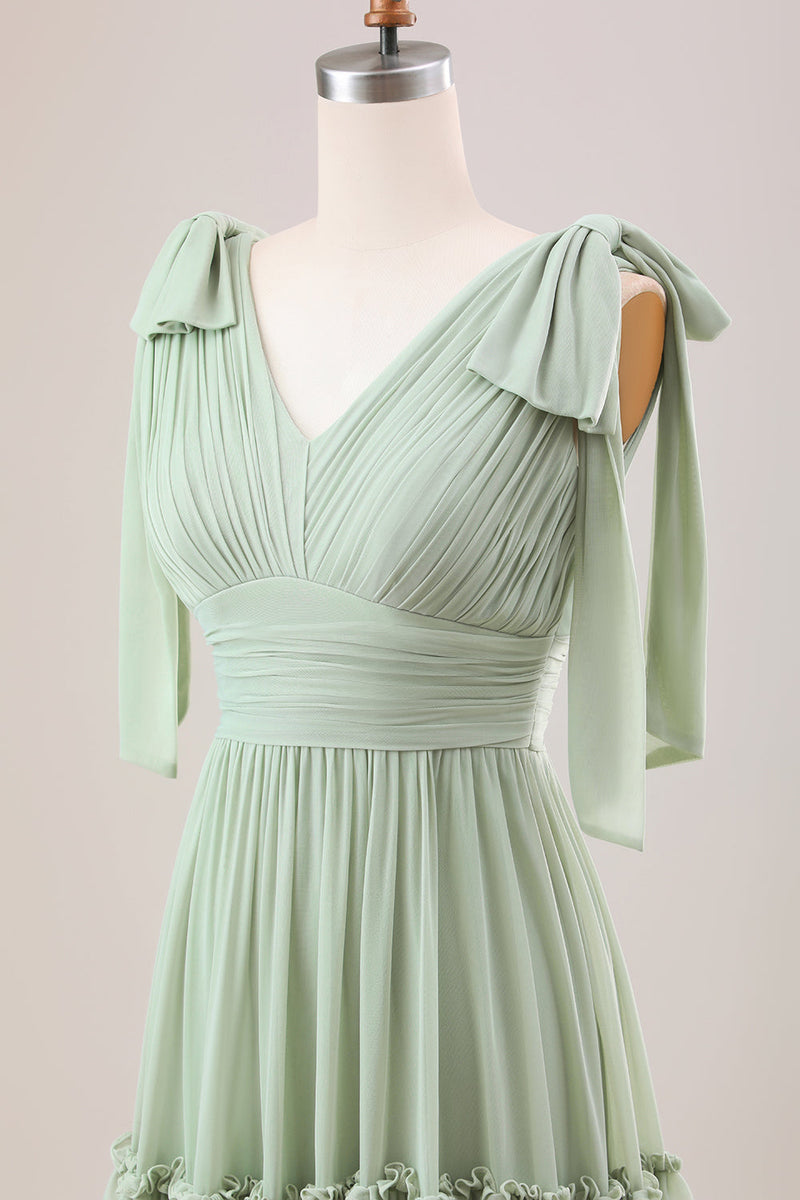 Load image into Gallery viewer, Dusty Sage A Line Chiffon Bridesmaid Dress with Ruffles