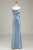 Load image into Gallery viewer, Dusty Blue Sheath Spaghetti Straps Backless Satin Long Bridesmaid Dress