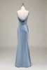 Load image into Gallery viewer, Dusty Blue Sheath Spaghetti Straps Backless Satin Long Bridesmaid Dress