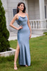 Load image into Gallery viewer, Dusty Blue Sheath Spaghetti Straps Backless Satin Long Bridesmaid Dress