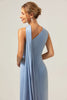 Load image into Gallery viewer, Sheath One Shoulder Satin Long Blue Bridesmaid Dress