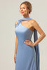 Load image into Gallery viewer, Sheath One Shoulder Satin Long Blue Bridesmaid Dress