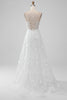 Load image into Gallery viewer, Ivory A Line Spaghetti Straps Applique Lace Corset Wedding Dress with Slit