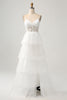 Load image into Gallery viewer, Ivory A-Line Tulle Tiered Corset Long Wedding Dress with Slit