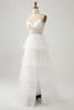 Load image into Gallery viewer, Ivory A-Line Tulle Tiered Corset Long Wedding Dress with Slit